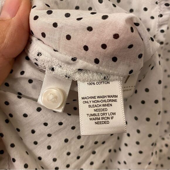 LOFT white semi sheer micro polka dot blouse preppy coastal summer top -M - Picture 9 of 11